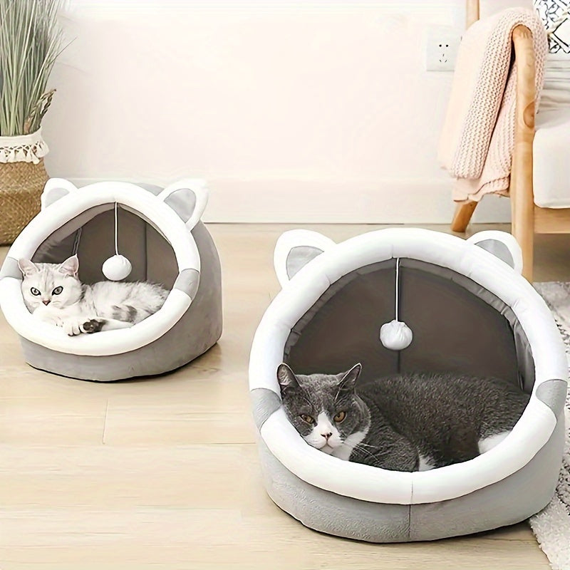 Classic style cute cat bed house, kitten burrow mat, indoor kitten tent with hanging toys, give cats different fun