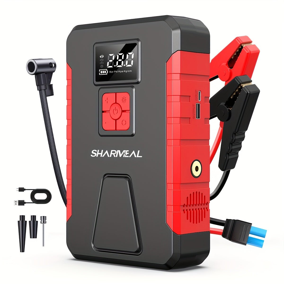 SHARMEAL 4500A Peak Automotive Jump Starter & 150PSI Tire Inflator, Air Compressor Car Jump Starter,