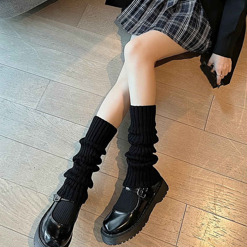 Trendy Harajuku Knee-High Leg Warmers for Women – Chic Ribbed Knit, Durable Solid Color Stockings