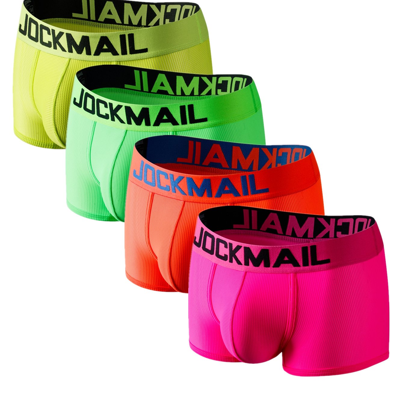 4pcs JOCKMAIL Sexy Neon Low Waist Mesh Breathable Boxer Briefs - Quick Dry, Medium Stretch,