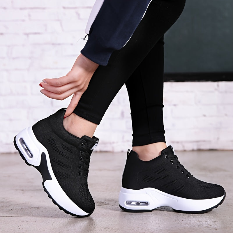 SOSENFER Women's Low-Top Sneakers with Lift - Summer Breathable Height-Enhancing, Round Toe Casual Athletic Wear, Sole & Fabric Upper (/Solid Colors Available) - for Dresses, Skirts, Short Pants