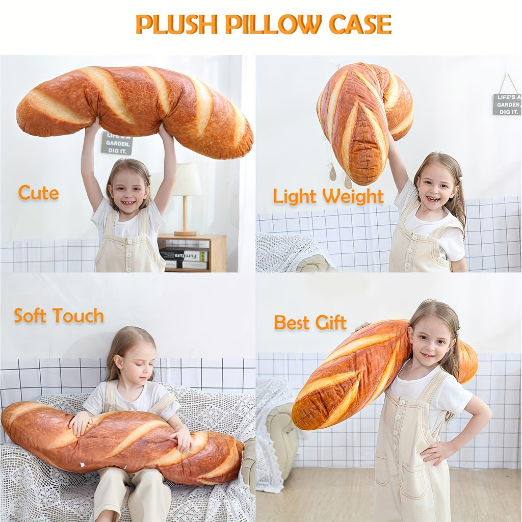 2PC Combo 60cm/23.62in 3D Simulation Bread Shape Pillow Soft Lumbar Baguette Back Cushion Funny Food Plush Stuffed Toy Toast Bread Kids Body Pillow Lumbar Baguette Back Cushion Toys