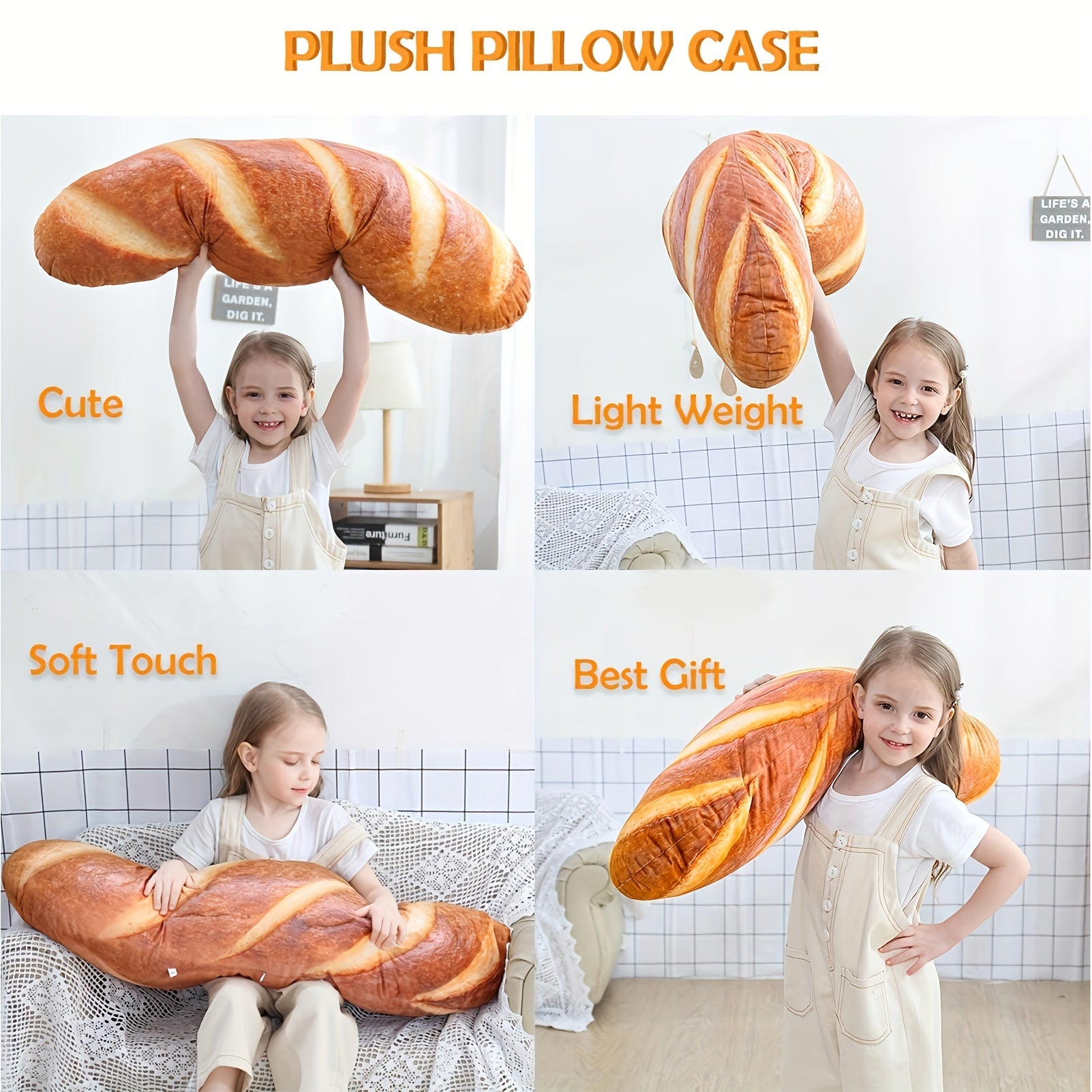 2PC Combo 60cm/23.62in 3D Simulation Bread Shape Pillow Soft Lumbar Baguette Back Cushion Funny Food Plush Stuffed Toy Toast Bread Kids Body Pillow Lumbar Baguette Back Cushion Toys