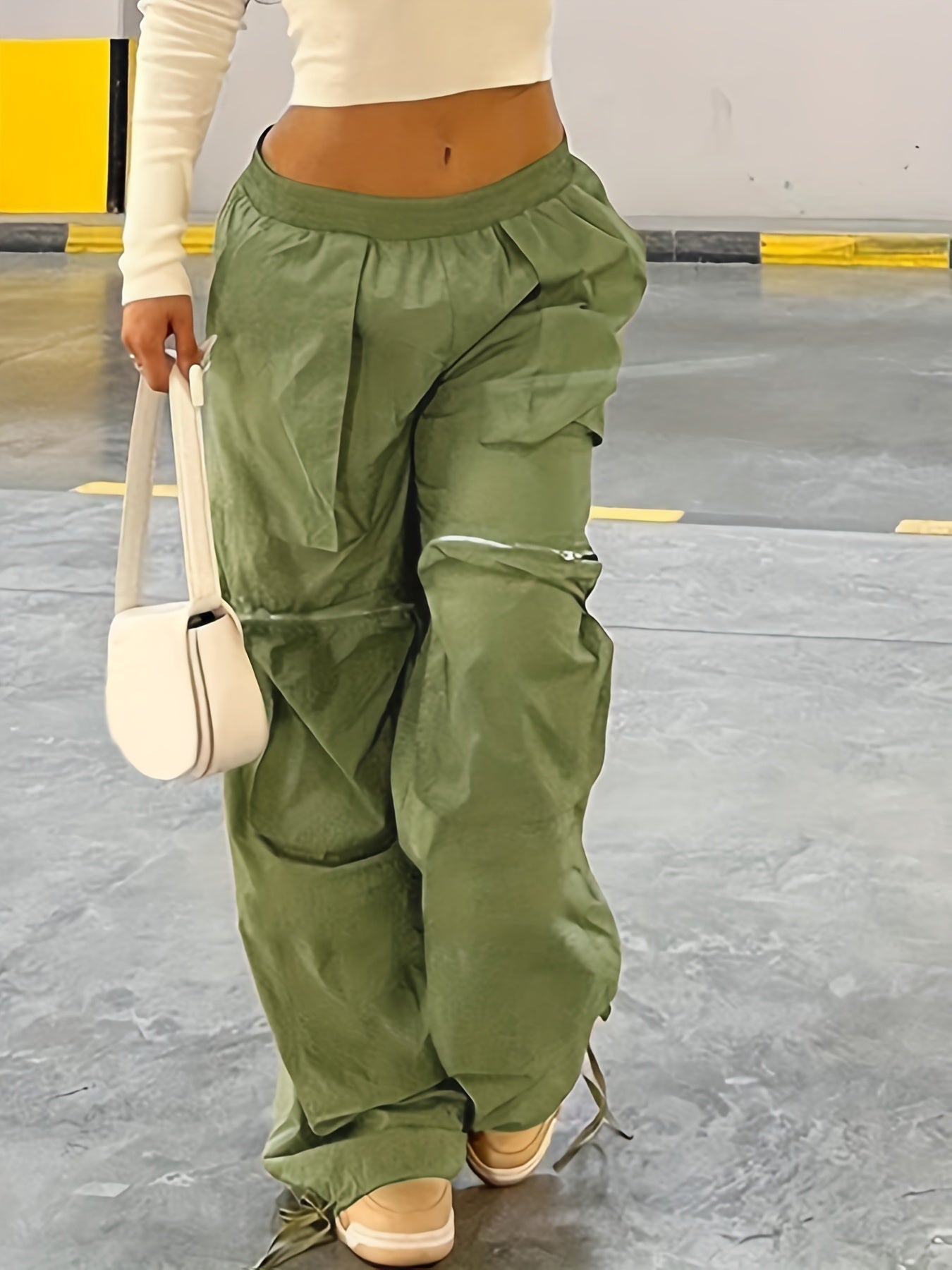 Fashion Y2K Loose Multi Pocket Zipper Pocket Cargo Pants, Casual Sports Loose Wide Leg Pants For Hiking, Women's Athleisure