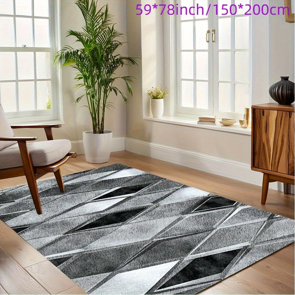 Modern Geometric Diamond Pattern Mat, Soft Non-Slip Machine Washable, Perfect for Bedroom Living Room Office and Game Room Decor, Ideal for Christmas Halloween Easter Thanksgiving and More, in Silvery Gray and Black, Rugs for