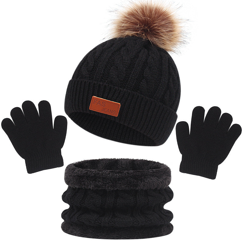 3pcs Youngsters Knitted Thermal Beanie Hat & Gloves & Scarf Set for Winter Warm Accessories