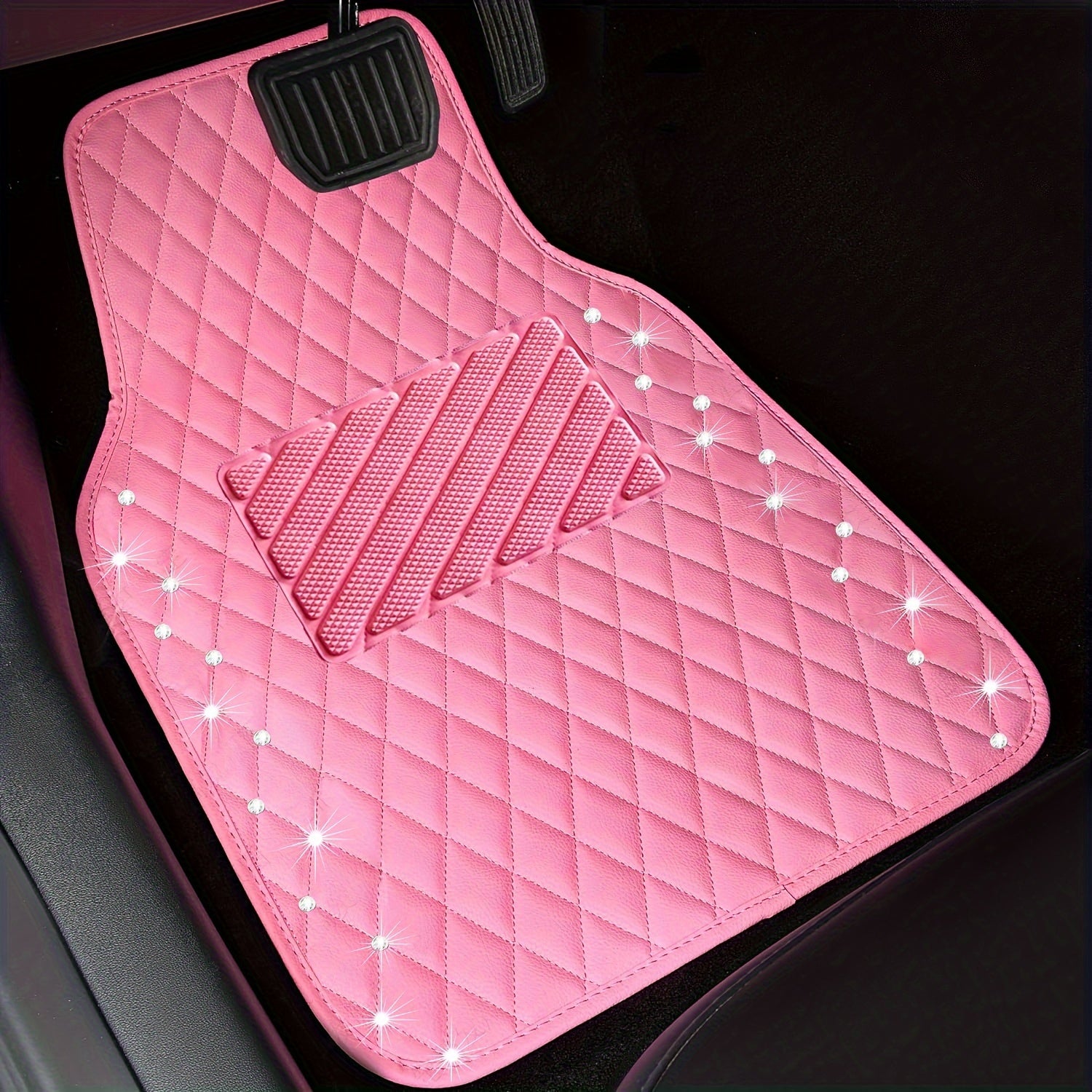 Shining Rhinestones Carpet, Bling Crystal Diamond Sparkly Glitter Car Floor Mat, pu Leather  Heel Pad Automotive Universal Fit for SUV Sedan Van, 4pcs for Girl Pink Cute Women