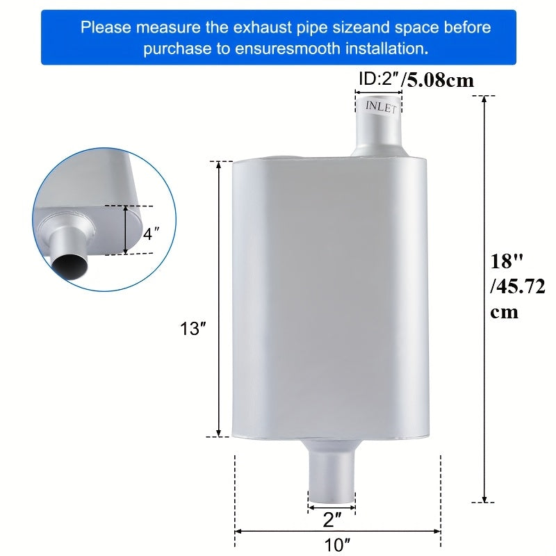 Universal Mufflers Dual Chamber, Offset Inlet Center Outlet.Performance Automotive Muffler Exhaust. 2 Chamber Performance Race Muffler Resonator Anti-corrosive 18" Overall (Silver & Black & Red)