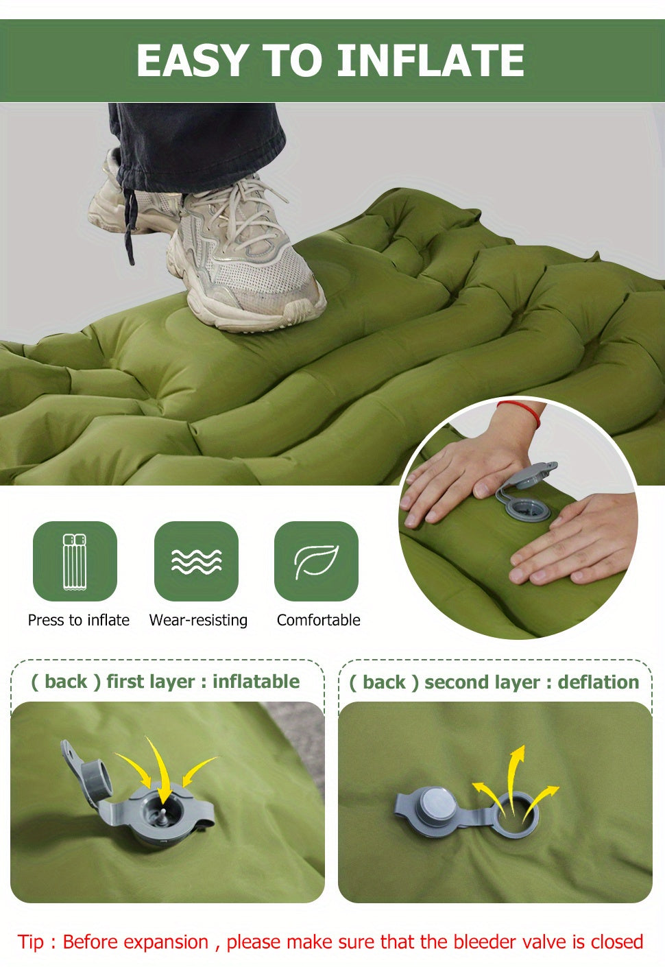 WESTTUNE Ultra-Comfort Camping Mattress - Thick, Lightweight Inflatable Sleeping Pad with Built-In Pillow & Pump for Hiking and Backpacking, WESTTUNE