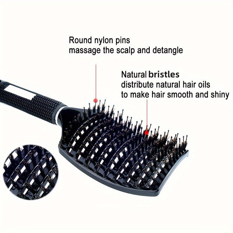2pcs/Set Hair Brush And Cleaning Brush Set, Bristle&Nylon Detangle Curved Vented Hair Brush, Scalp Massage Hair Comb, Hairdressing Styling Tools