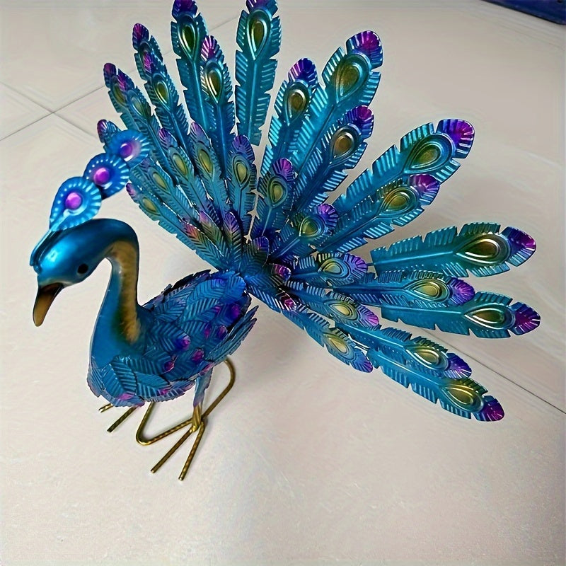 Large Metal Painted Peacock Garden Sculpture - 1pc Figurine for Fountain, Pool, Yard, Lawn, Garden Art - Easter, Halloween, Mother's Day, Thanksgiving, Fall Decor