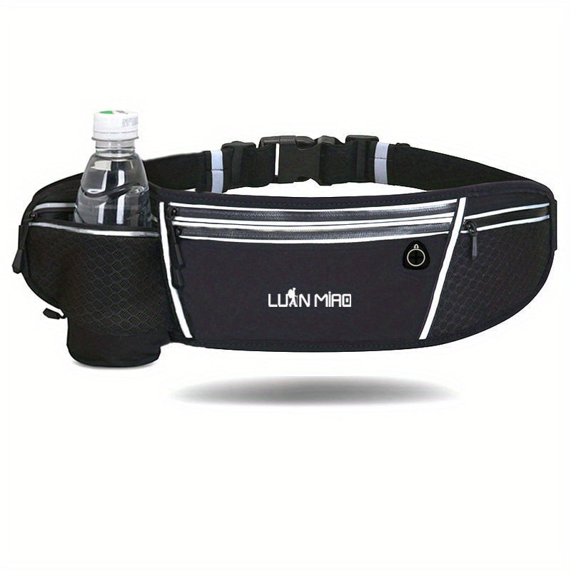 Luan Miao Sports Waist Pack - Black & White, Waterproof Polyester, Adjustable Strap