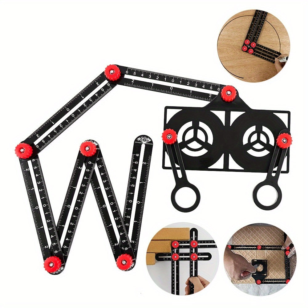 6-Fold Precision Aluminium Angle Measurer - Durable Template with Drilling Guide for DIY & Building Projects