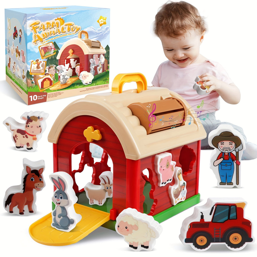 Big Red Take-Along Sorting Barn Toy with Handle, 10 Farm Play Pieces - Farm Toys, Shape Sorting & Stacking Learning Toys Christmas Birthday Gift for Youngsters Boys Girls Halloween Christmas Gift