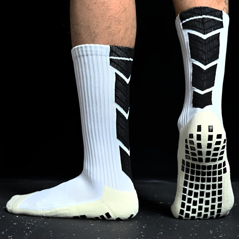 Non-Slip Rubber Grip Cushioned Soccer Socks - Anti-Slip Training Socks with Non-Slip Traction, All-Season Athletic Socks for Football, Basketball, Running, Hiking