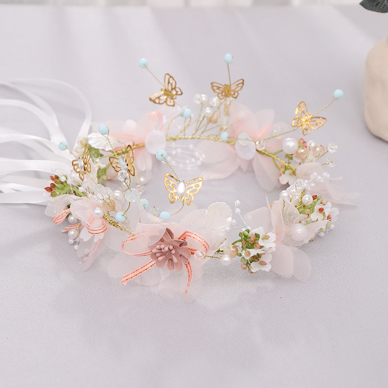 Flower   Headband, Fairy Headpiece Wreath, Sweet Butterfly Flower Headband For Flower Girl, Flower   Crown, Bridal Hair Accessories