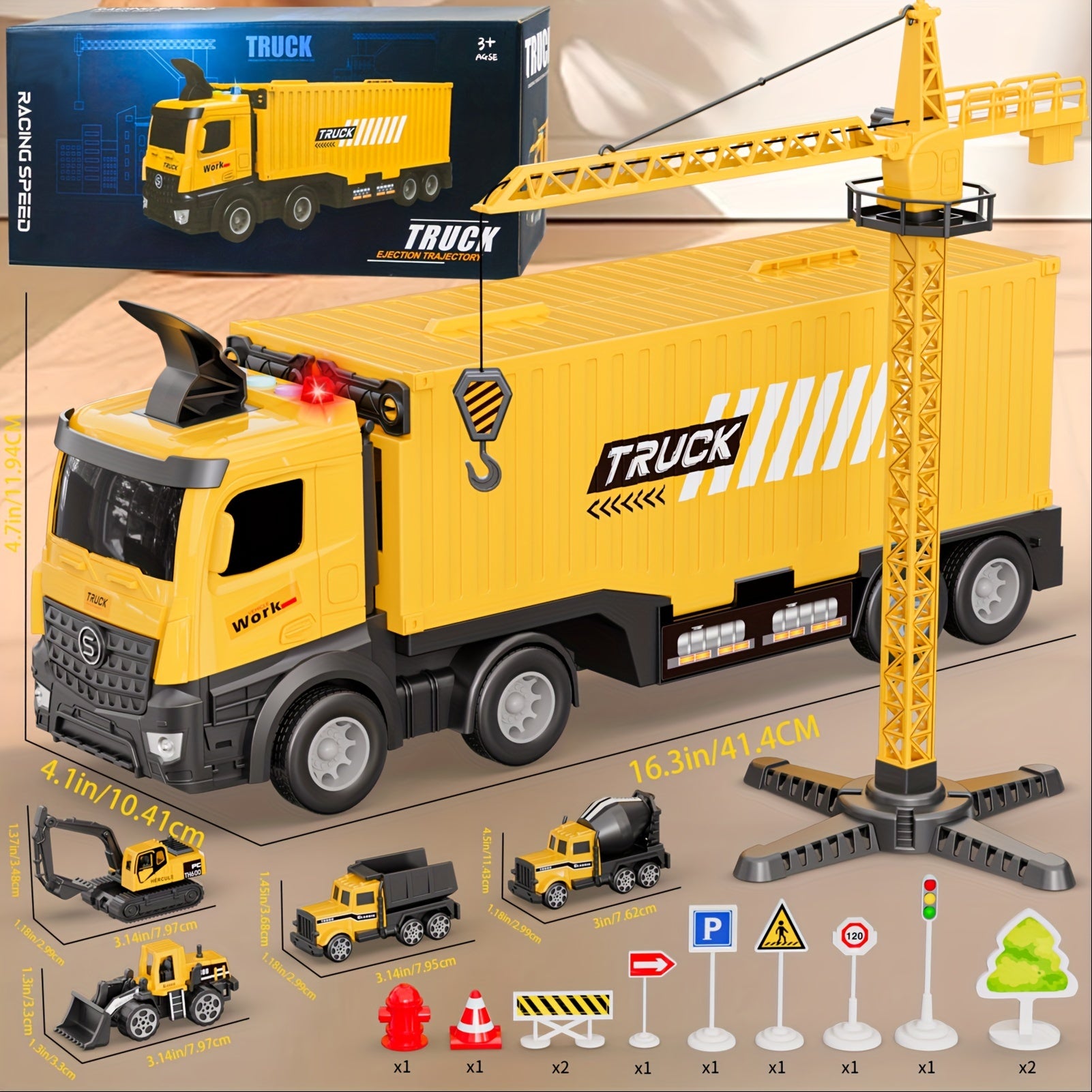 Construction Truck Toys Set - 3-6+ Years Old Boys' Carrier Truck with Crane, Excavator, Bulldozer, Dump Trucks, Cement Truck, Alloy Vehicle Toys for Christmas, Easter, Birthday Gifts