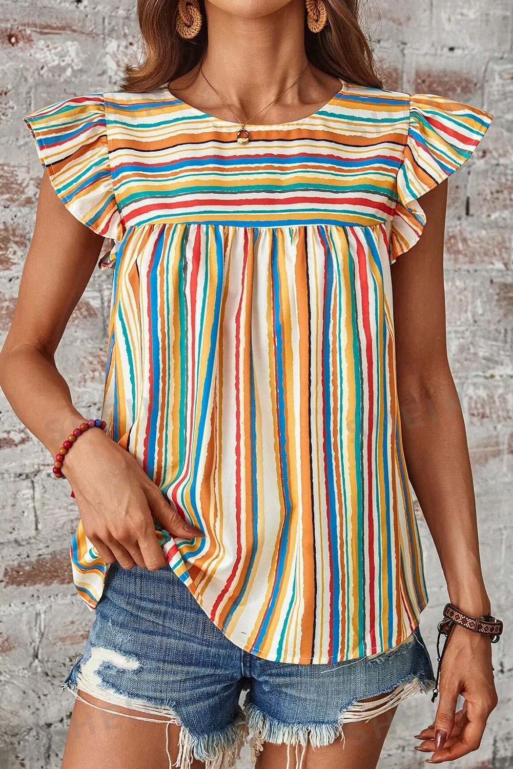 Vibrant Striped Flutter Sleeve FB
