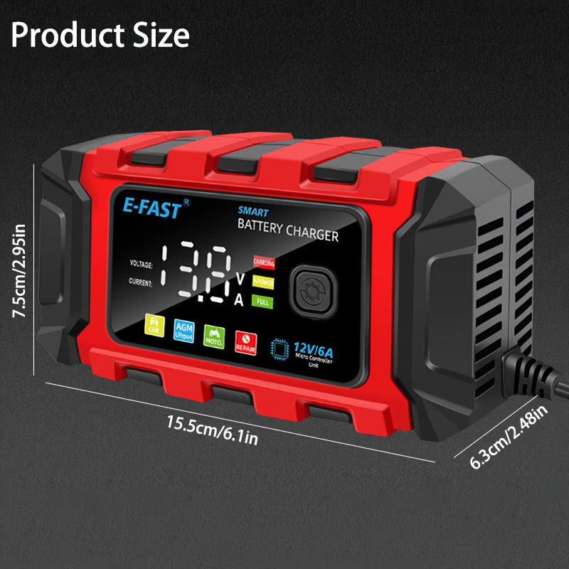 12V 6A Intelligent Car Battery Charger - Advanced Automotive Battery Maintaine