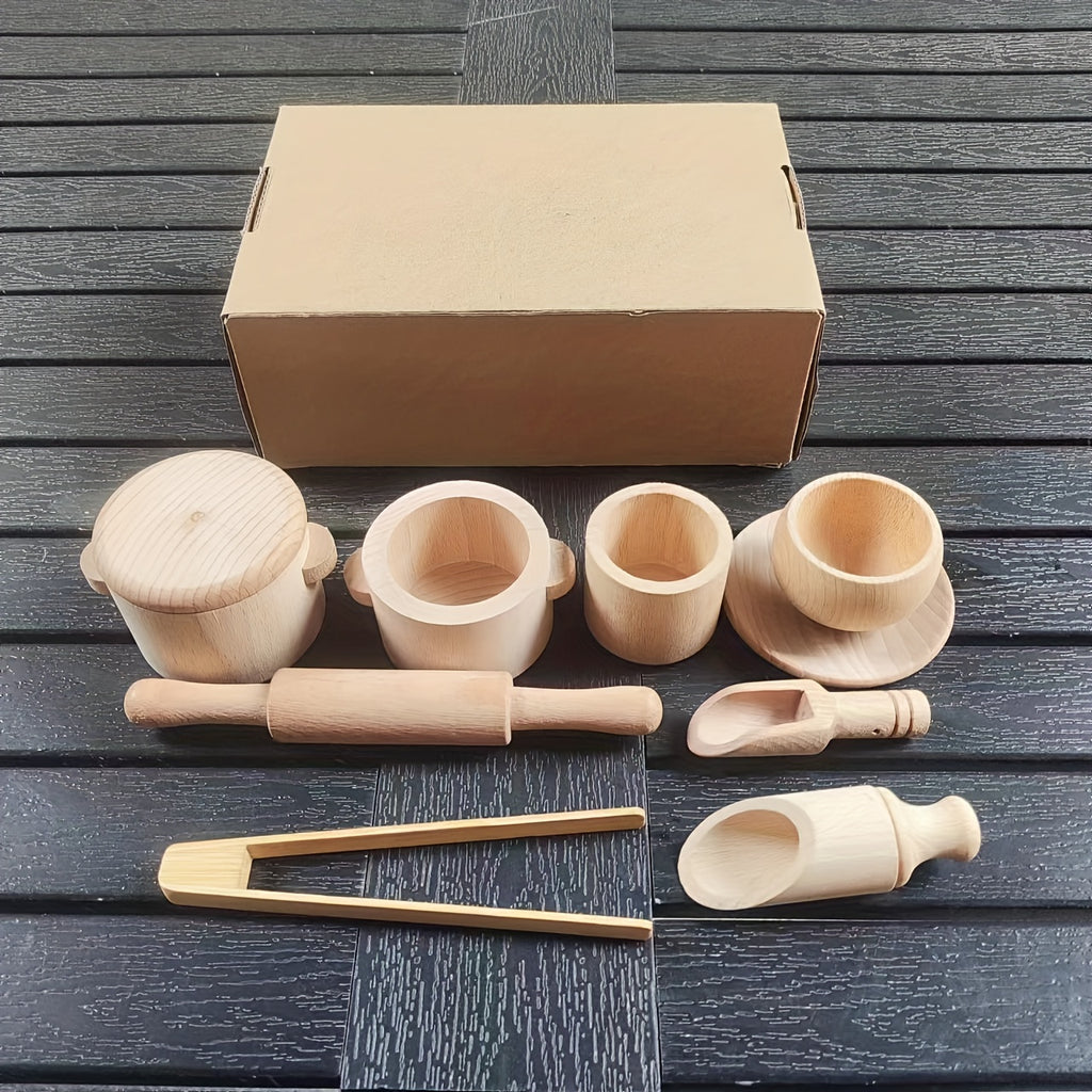 Montessori Wooden Play Kitchen Set for Kids - Pretend Tea Time & Home Experience, Educational Sensory Toys for Preschoolers