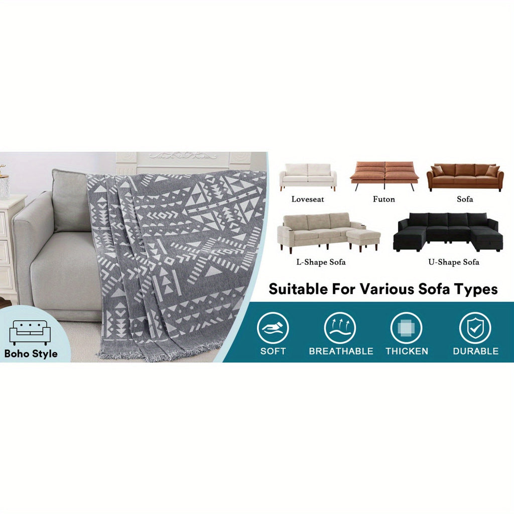 1pc Boho Chenille Couch Cover Sofa Covers for Dogs Gray Throw Couch Cover for Cushion Couch Sofa Slipcover Couch Covers for Sectional Couch Protector Cover PRINCEDECO
