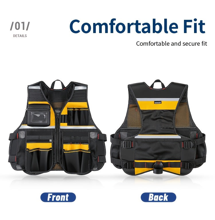 High-Visibility Reflective Work Vest - Durable with Tool Pockets for Electricians - Ensures Ultimate Construction Safety