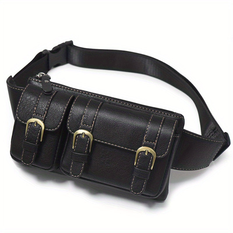 1pc PU Leather Waist Bag Fanny Bag For Men Women, Outdoor Travel Sports Chest Bag For Running Hiking, Simple Fashion Bumbag, Smart Phone Purse Wallet, Card License Bag