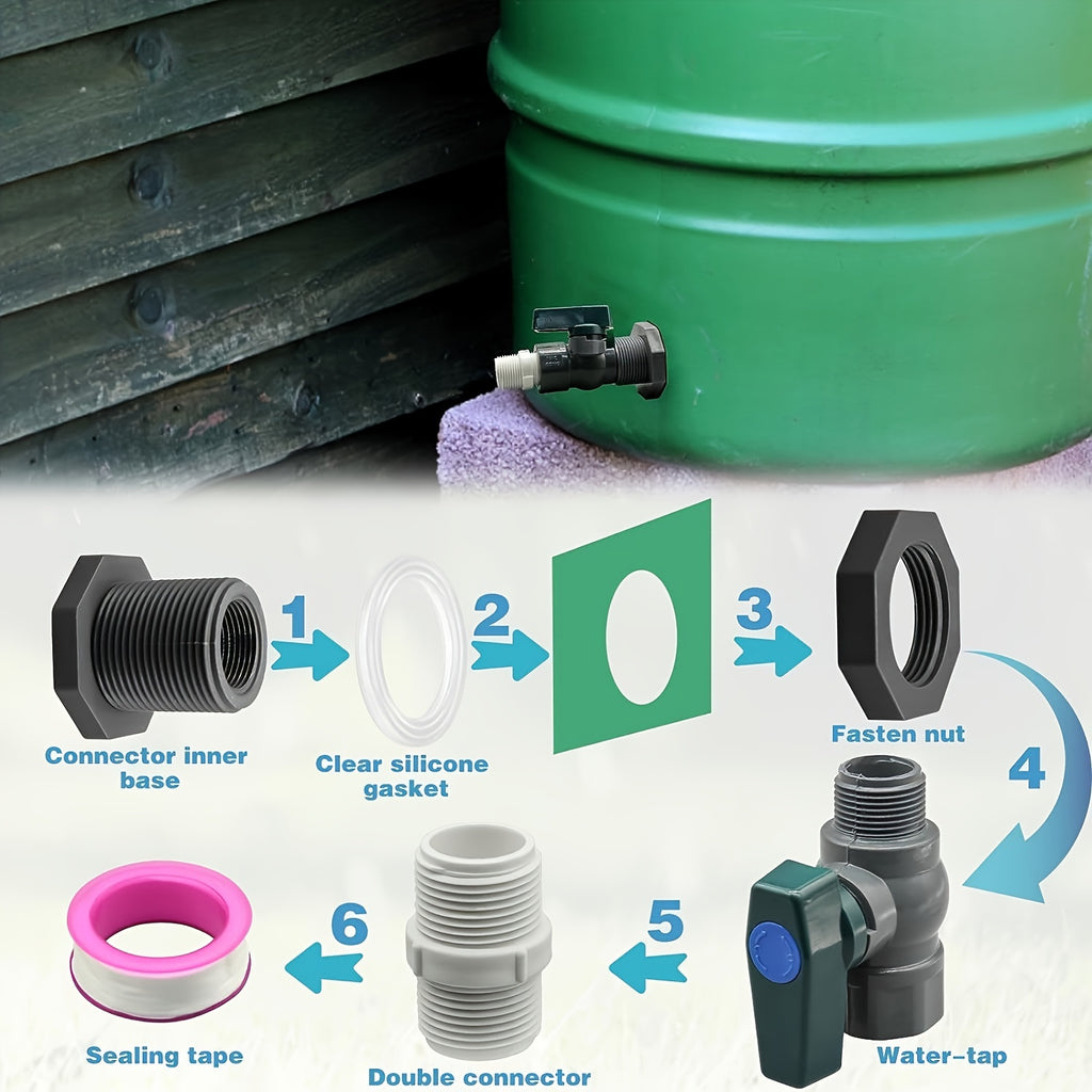 2pcs/ Set, PVC Water Barrel Spigot Kit, Connector Drain Adapter With Inner Connection For Garden, Rain Barre, Garden Tool Supplies