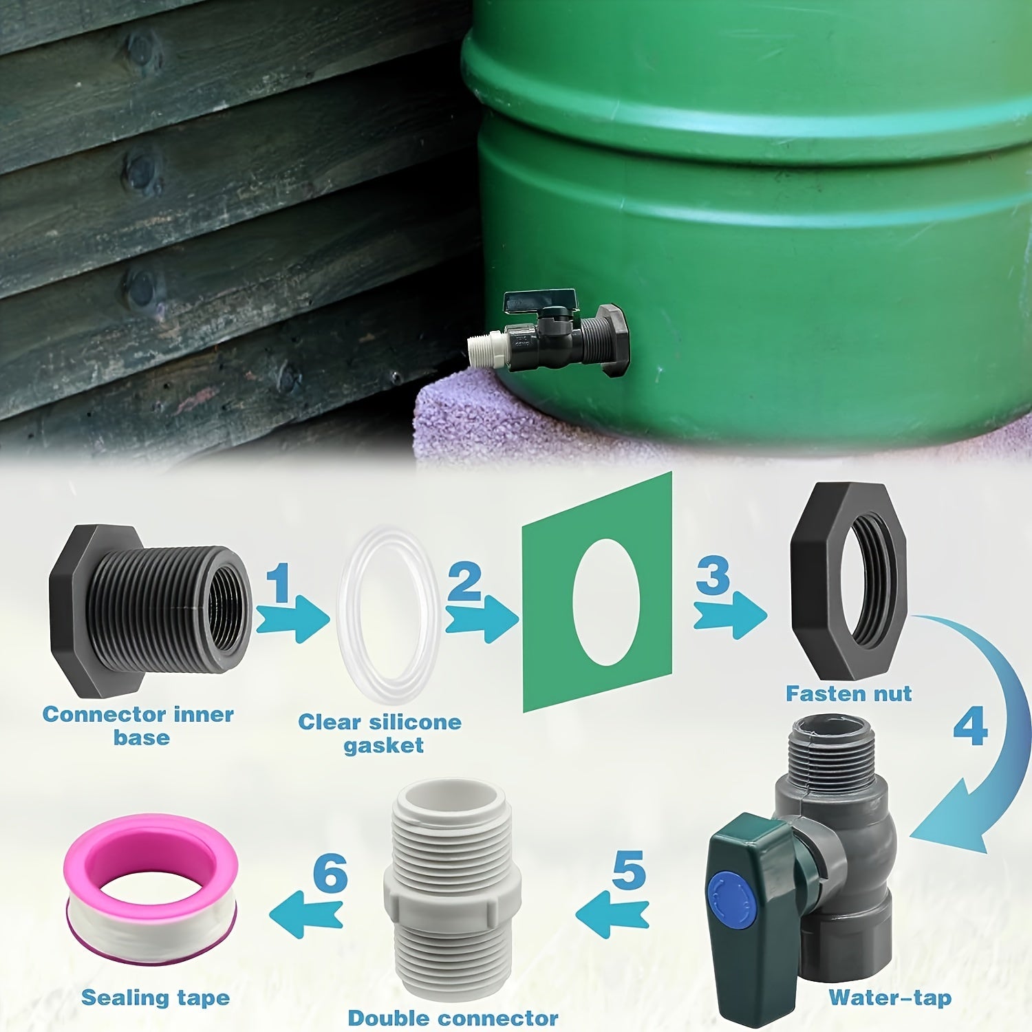 2pcs/ Set, PVC Water Barrel Spigot Kit, Connector Drain Adapter With Inner Connection For Garden, Rain Barre, Garden Tool Supplies