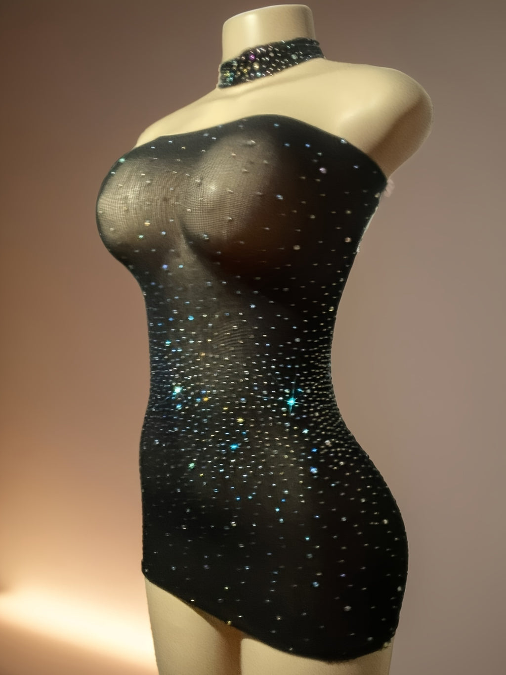 Shiny Rhinestone Bodycon Design Dress, Without Lingerie & Underpants, Women's Sexy Clothing