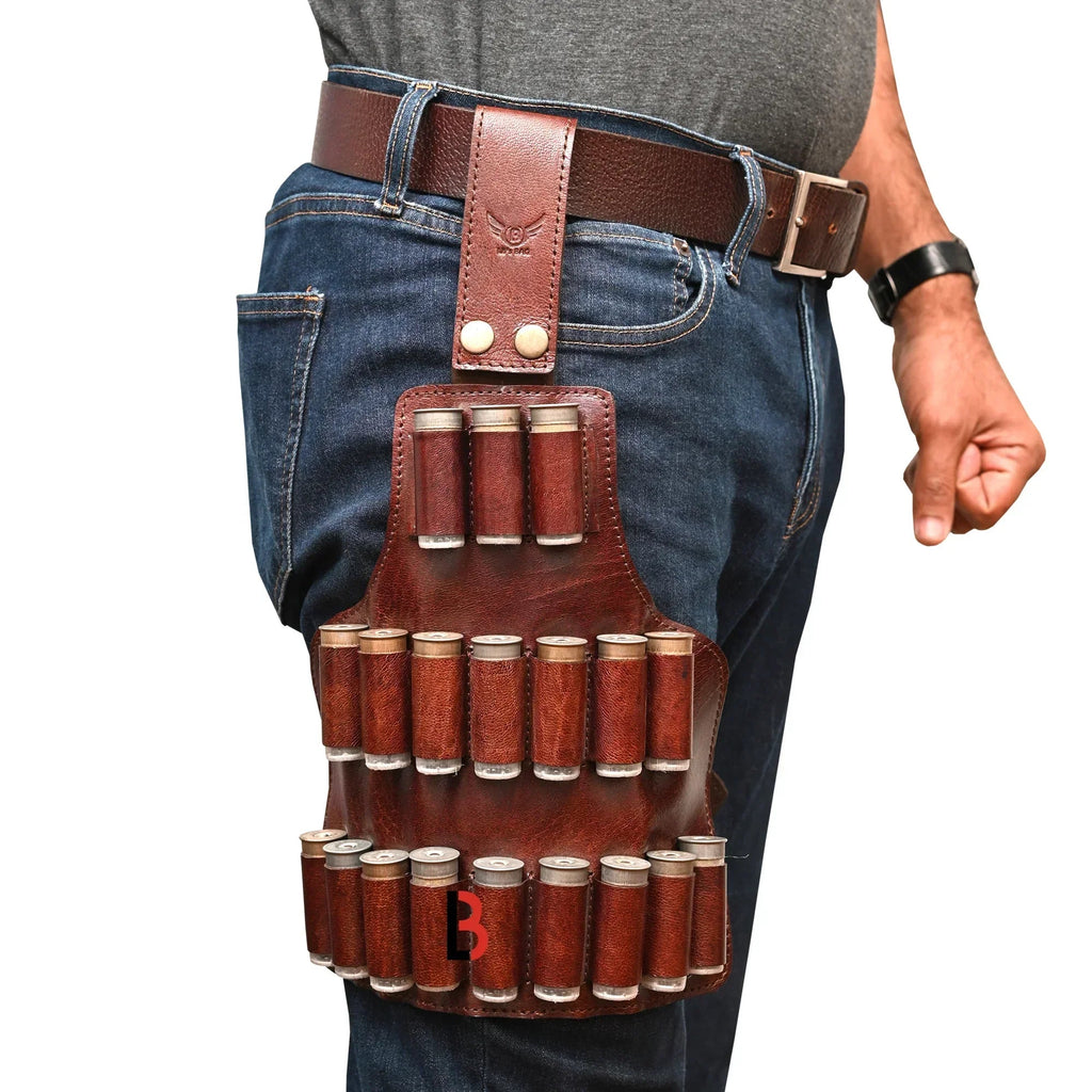 Cowhide Leather Cartridge Holder Leg Belt 12, 16 & 20 Gauge Shells | Hunting Ammo Organizer