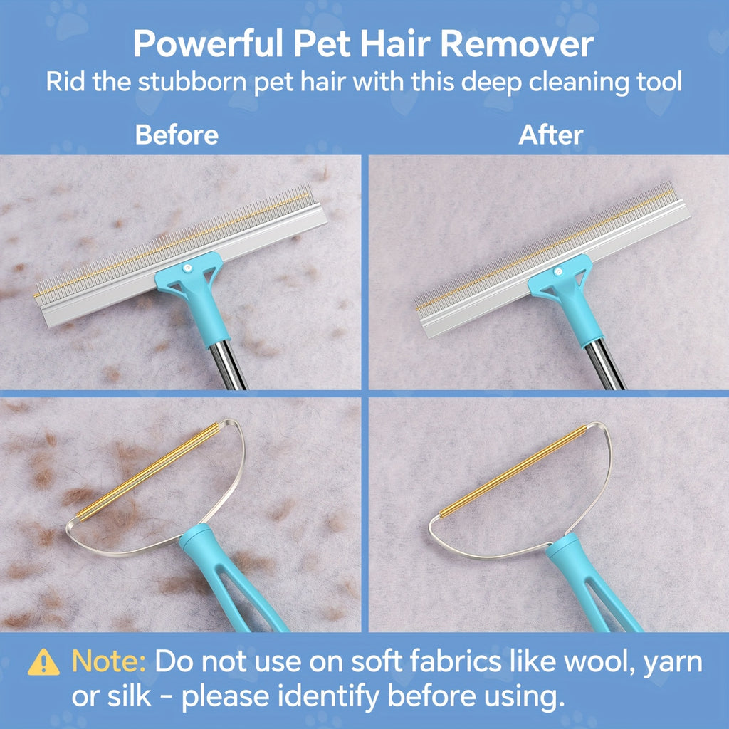 56" Adjustable Long Handle Carpet Rake Pet Hair Remover, Reusable Large Metal Lint Remover Brush For Embedded Fur Removal From Low Pile Rugs Stairs, Carpet Brush Scraper Dog Cat Hair Remover Broom