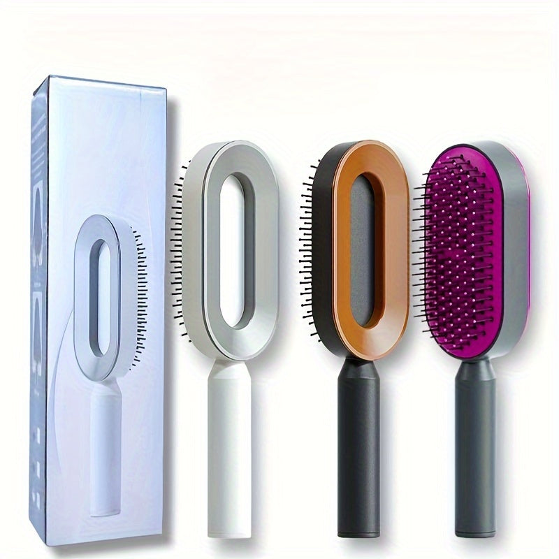 [1pc Self-Cleaning Hair Brush] 1pc Self-Cleaning Hair Brush, Press-type Cleaning Design Air Cushion Massage Comb, Central Hollow Cushion Comb