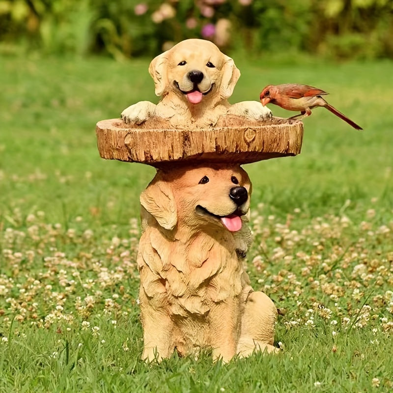 1pc Rustic Resin Golden Retriever Bird Feeder & Water Bowl, Outdoor Garden Decor, Animal Ornament, Whimsical Pet Design