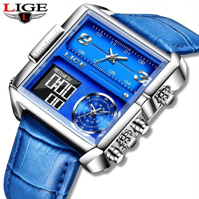LIGE Fashion Men's Sports Square Analog Big Quartz Watch, Ideal Choice For Gifts
