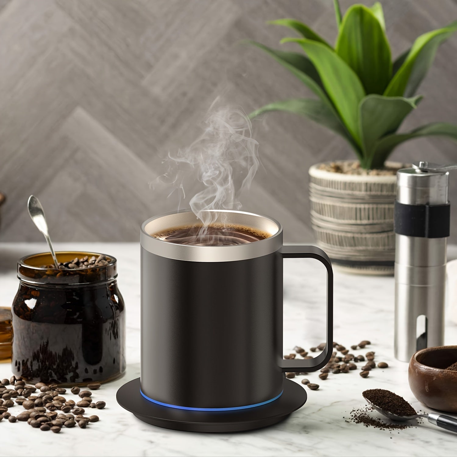 Coffee Mug Warmer Electric Set For Desk, Mug With Heating Base And Lid, Intelligent Coffee Mug For Heating Milk, Tea And Hot Chocolate, Keeps Up To 131°F/55°C
