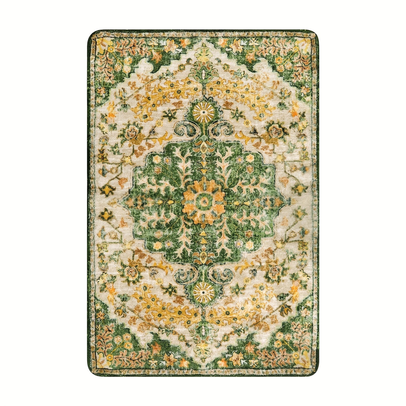 Bohemian Floral Medallion Area Rug - Small Rugs For Bedroom Soft Bathroom Mat, Machine Washable Indoor Throw Front Door Carept For Bathroom Sink Dressing Room Foyer, Yellow/Green/Multi