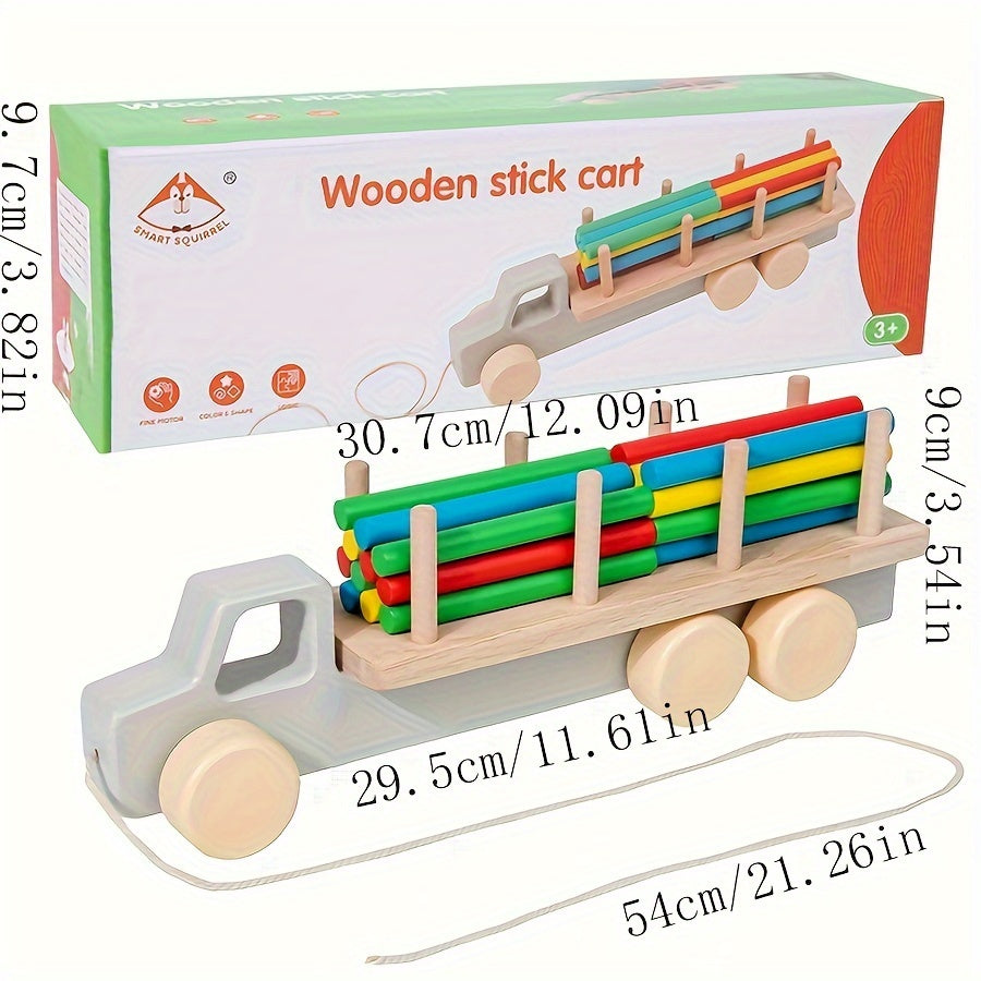 Children's wooden toys for early education, children's shape matching puzzle car, wooden trailer toy, baby shape recognition toy car, holiday gift