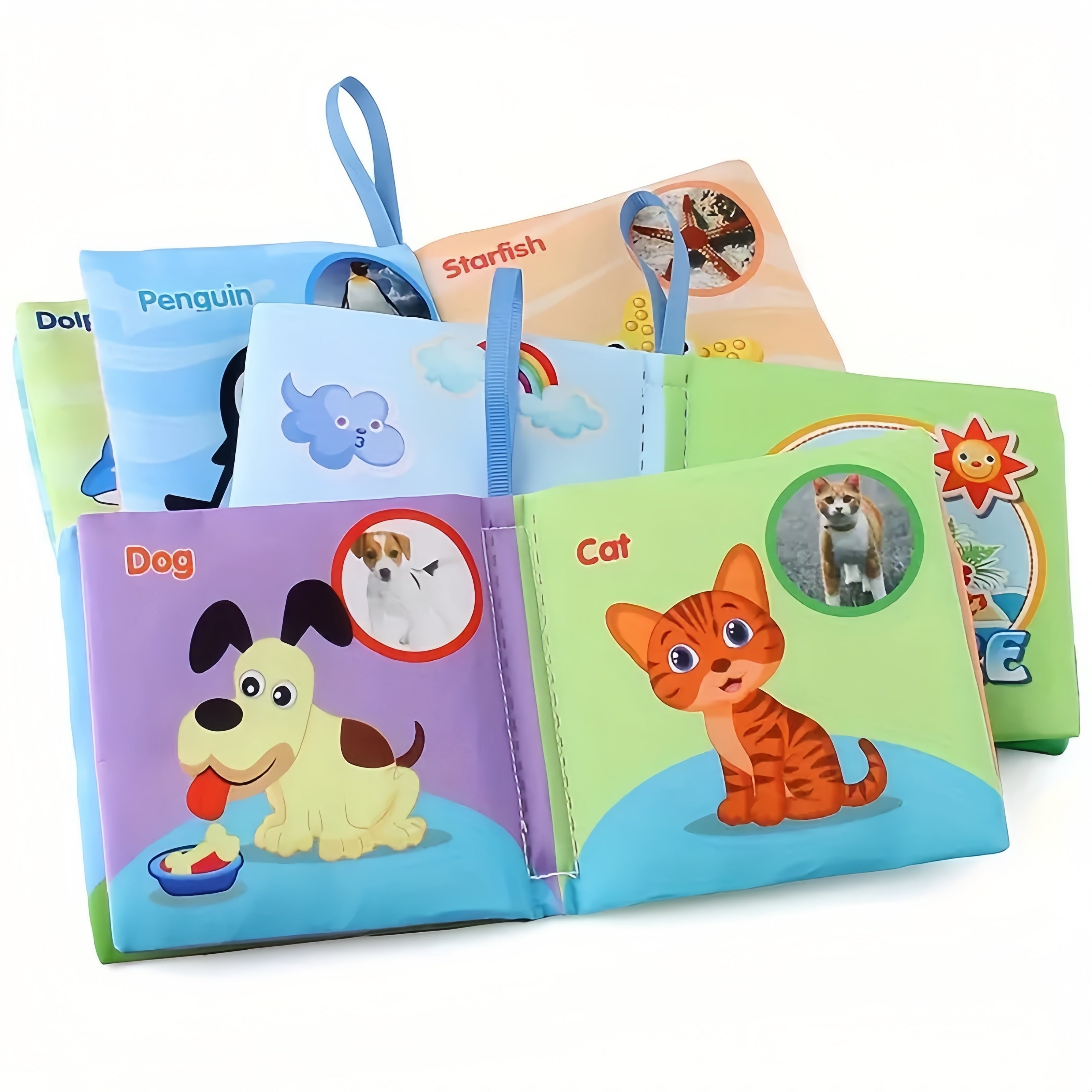 5-Pack Cloth Educational Books for with Sand Sound, Non-Tearable Early Learning Toys, Fruit, Animals, and More - Perfect for Christmas, Birthday, Halloween, Thanksgiving, Easter Gifts