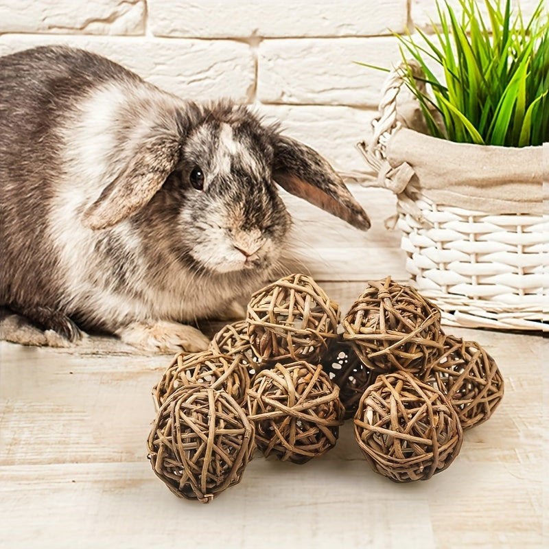 8 PCS Natural Rattan Willow Branch Ball Toys for Small Animals - Chewable Activity Toy for Rabbits, Guinea Pigs, Chinchillas, Hamsters, Gerbils, and Parrots