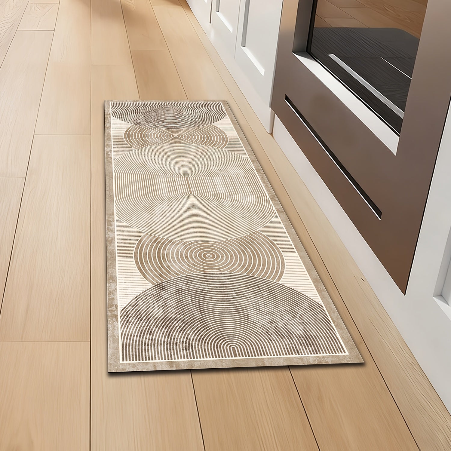2pcs Beige/Brown Diatomite Kitchen Rugs - Soft Quick-Dry Absorbent Runner Mats with Beige/Brown/Gray Striped Pattern, Non-Slip Rubber Backing, Machine Washable Mat for Hallway, Bathroom, Laundry Room & Sink Areas (Modern Beig