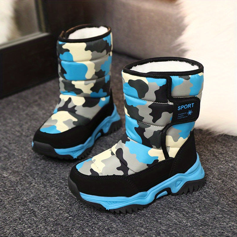 [Boys' Winter Snow Boots] Winter Boys' Camouflage Snow Boots | High-Top Long-Lined Warm Casual Sports Boots with Cushioned EVA Insole and Durable Rubber Sole for Youngsters Outdoor Activities