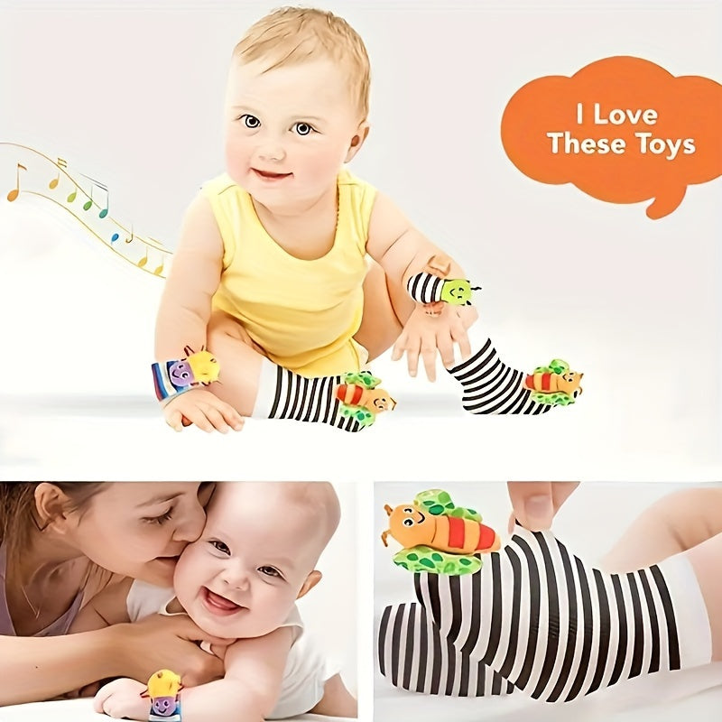 4pcs Baby Rattles Toys for 0-12 Month, Infant Girl Boy Toys for Babies 3-6 Months, Newborn Hand & Foot Toys for 0 to 9 Months, Baby Shower Gifts Set with Wrist Rattle Socks
