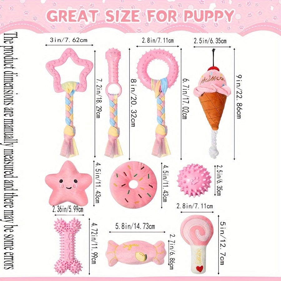 Durable 10pcs Dog Chew Toys Set - Interactive Puppy Teething Toys with Non-Toxic Rubber, Plush and Plastic - Teeth Cleaning, Boredom Busting for Small Breeds