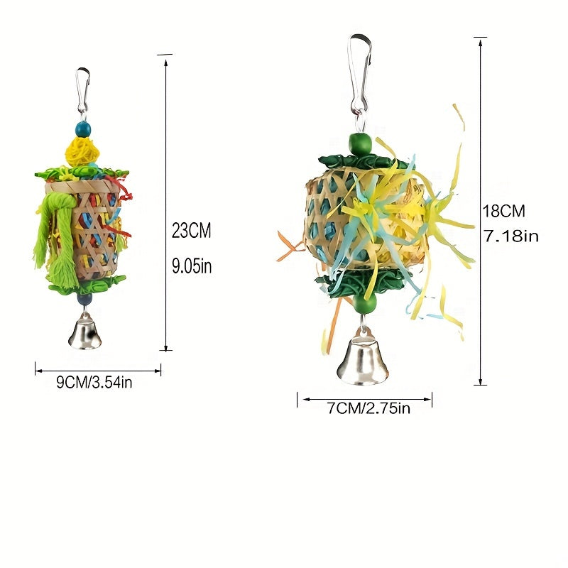 3pcs Vibrant Parrot Chew Toys with Natural Woven Perch - Colorful Hanging , Bird Toys