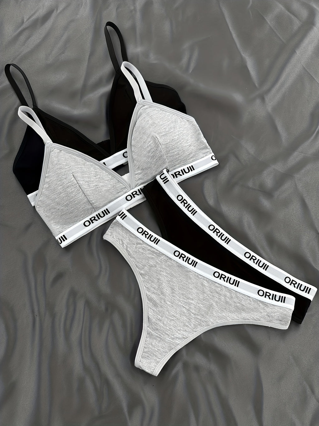 2 Sets Letter Print Bra & Panties, Wireless Sports Bra & Elastic Thong Lingerie Set, Women's Lingerie & Underwear