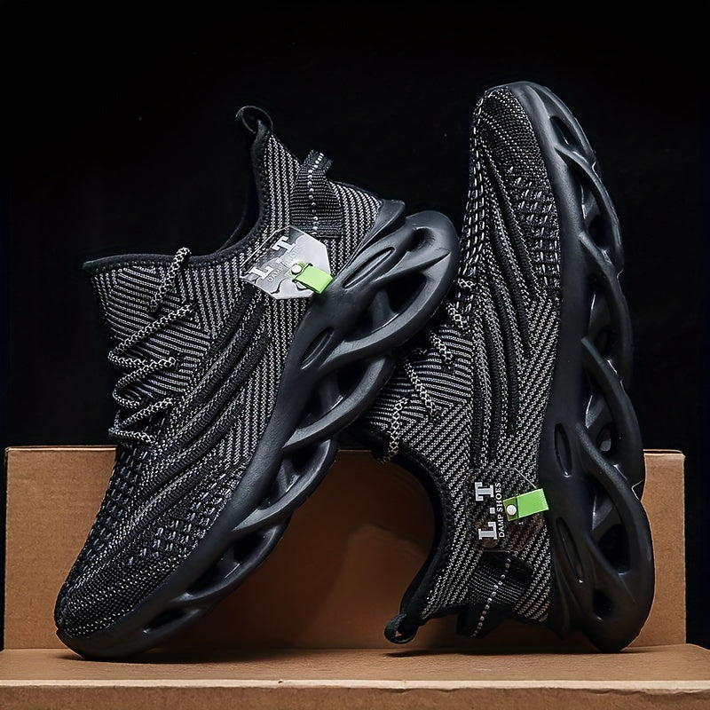 Men'S Lightweight Fashion Plus Size Casual Sports Shoes | Stripe Pattern, Lace Closure, Fabric Upper, MD Sole, Round Toe, Suitable for Spring and Summer