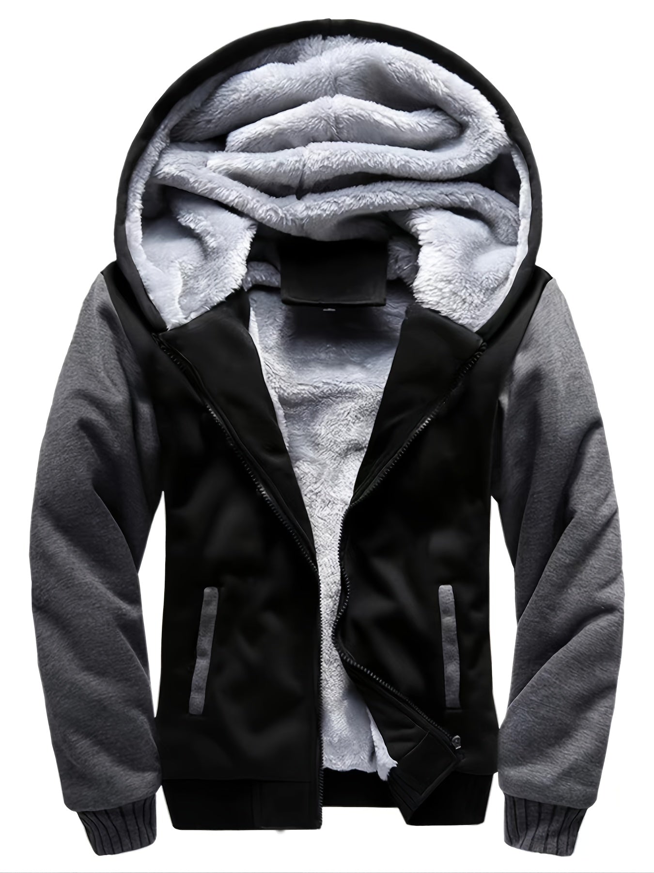 Men'S Winter Thick And Padded Warm Zip Up Hooded Jacket