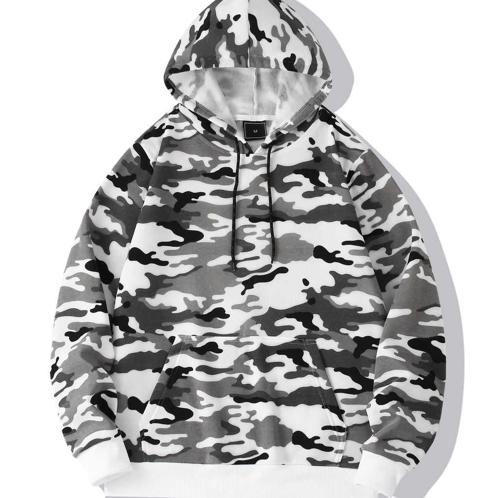 [Camouflage Sweatshirt] Autumn Winter Hooded Men's Camouflage Loose Pullover Fleece Sweatshirt | Fleece, Hooded