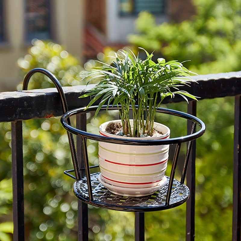 2pcs, Contemporary Metal Balcony Flower Rack, 8.66" Hanging Outdoor Railing Flower Pot Holder, Indoor Iron Guardrail Bonsai Stand For Home Garden Decor